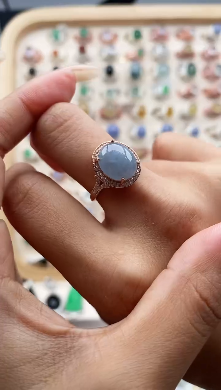 【闪购商品】翡翠戒指银S925镶嵌缅甸天然A货翡翠111  4+8