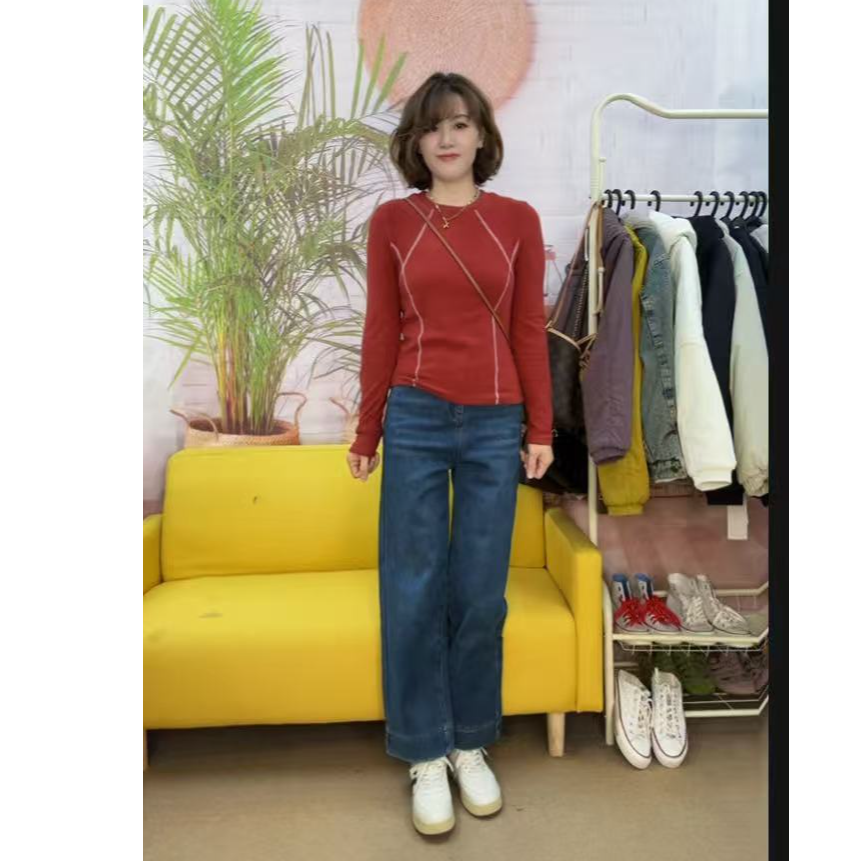 笑脸刺绣九分奶奶裤女2025秋冬加绒小个子弹力高腰显瘦直筒牛仔裤