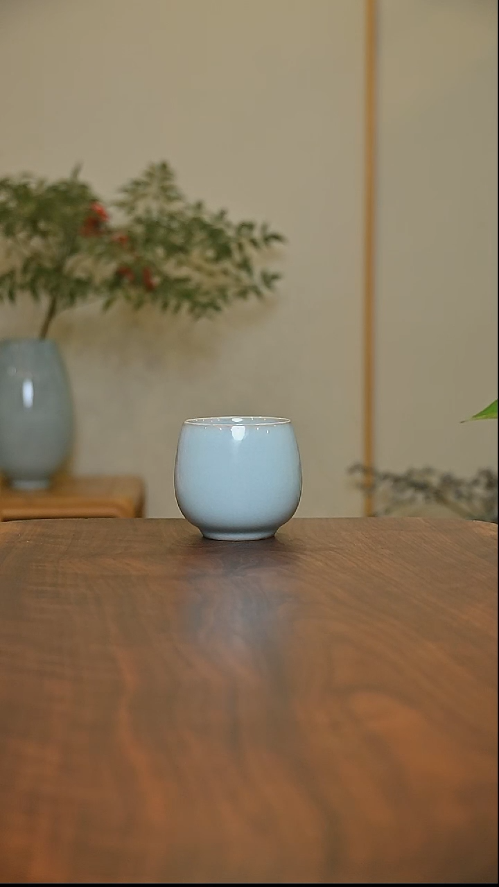 暖心杯 天青 微瑕 无款