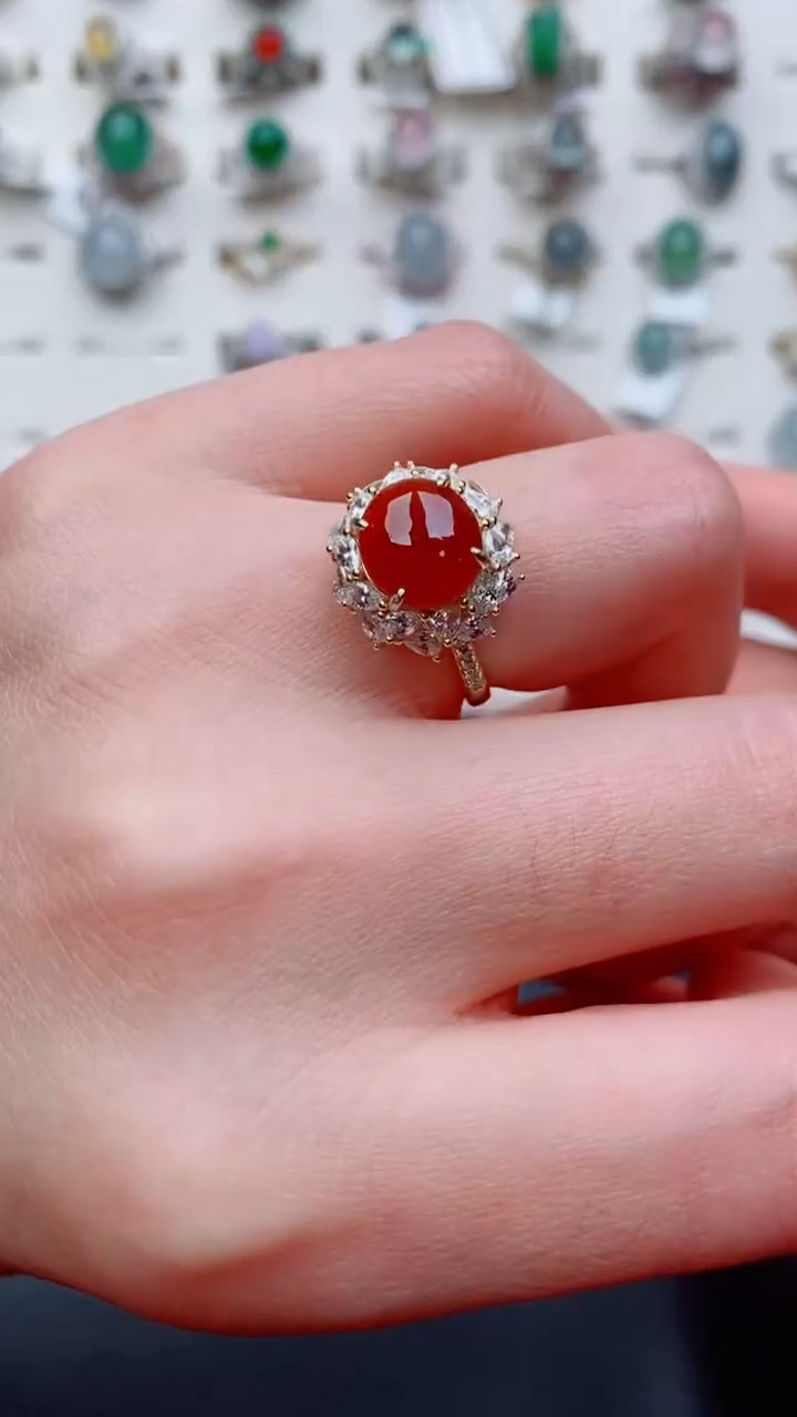 银S925镶嵌戒指翡翠...