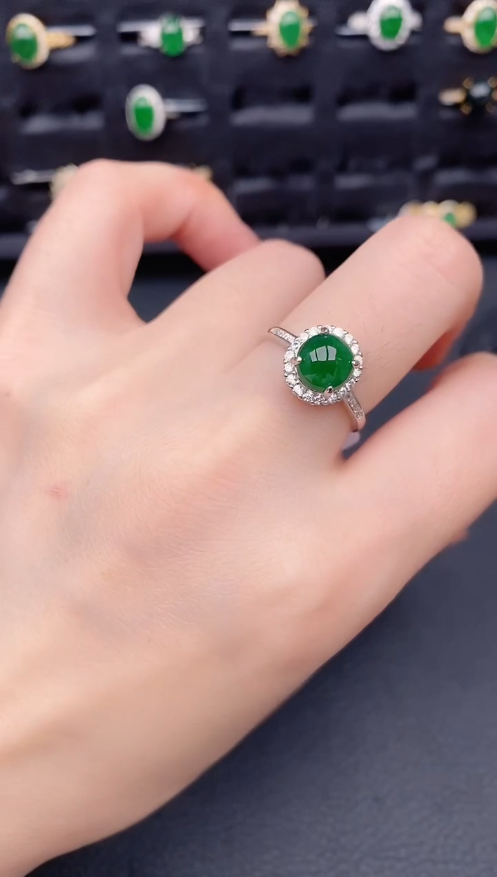 银S925镶嵌戒指翡翠天然a货翡翠200