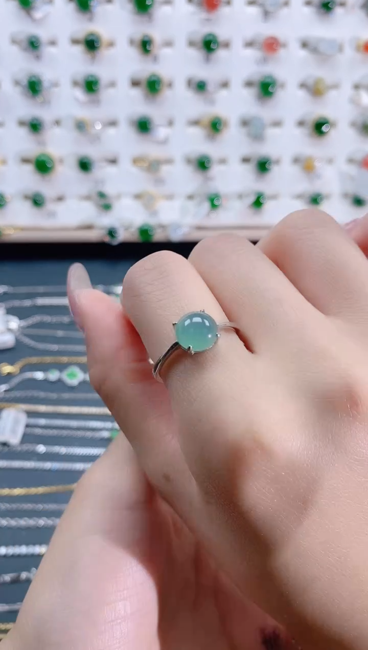 翡翠银S925镶嵌戒指天然翡翠