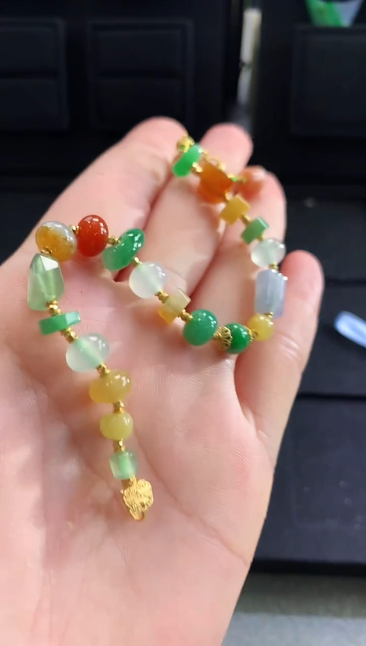 【闪购商品】翡翠手链18K金镶嵌手链