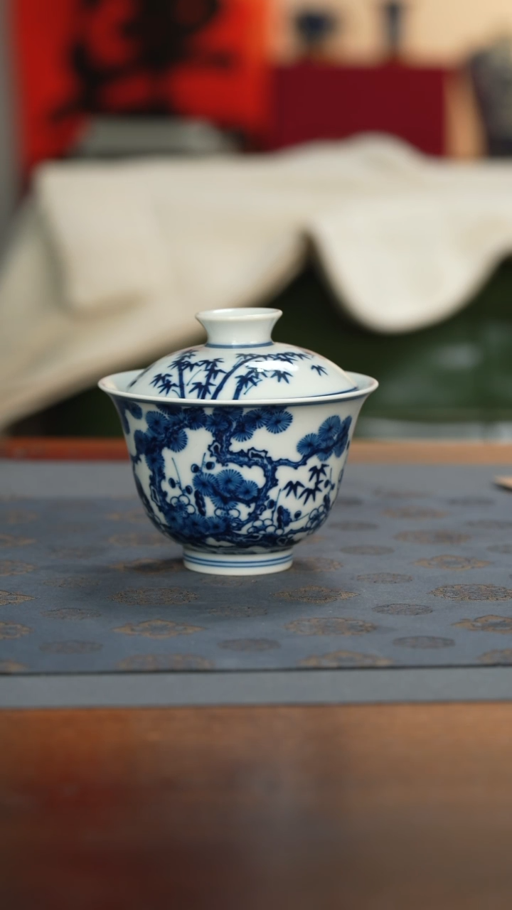 【闪购商品】瓷片二才线下款松竹梅盖碗