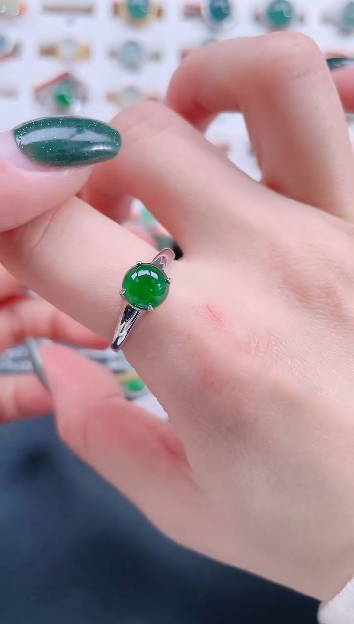 银S925镶嵌戒指翡翠天然翡翠