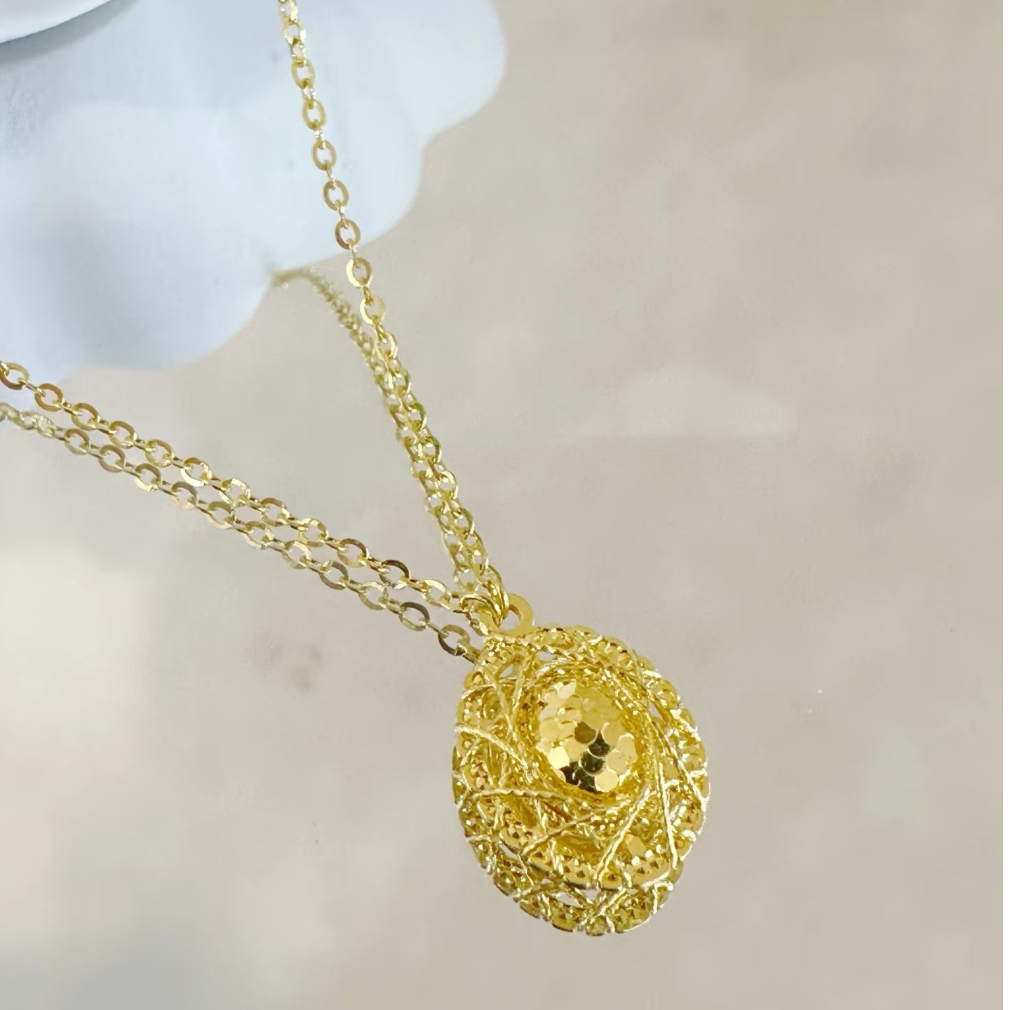 足金999爆闪鸽子蛋黄金5G精工项链