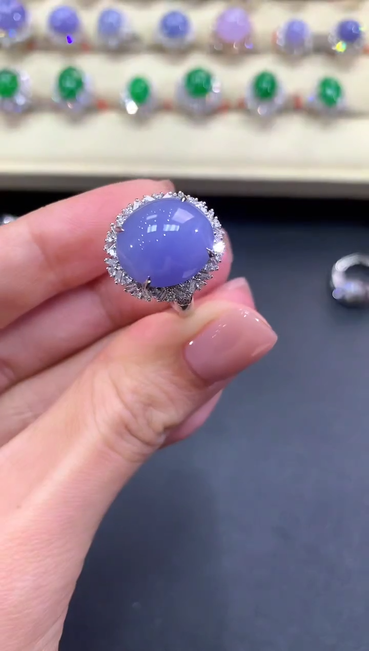 【闪购商品】翡翠戒指18K金镶嵌a205紫货有色差