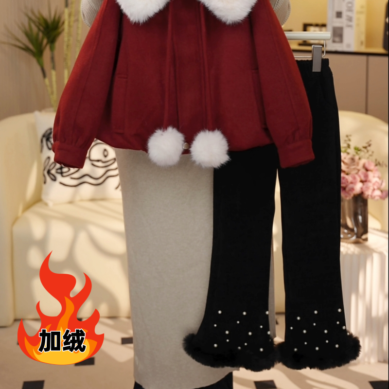 【糖宝魔豆】女童冬季加绒裤子2025新款冬装加厚一体绒女孩微喇长裤