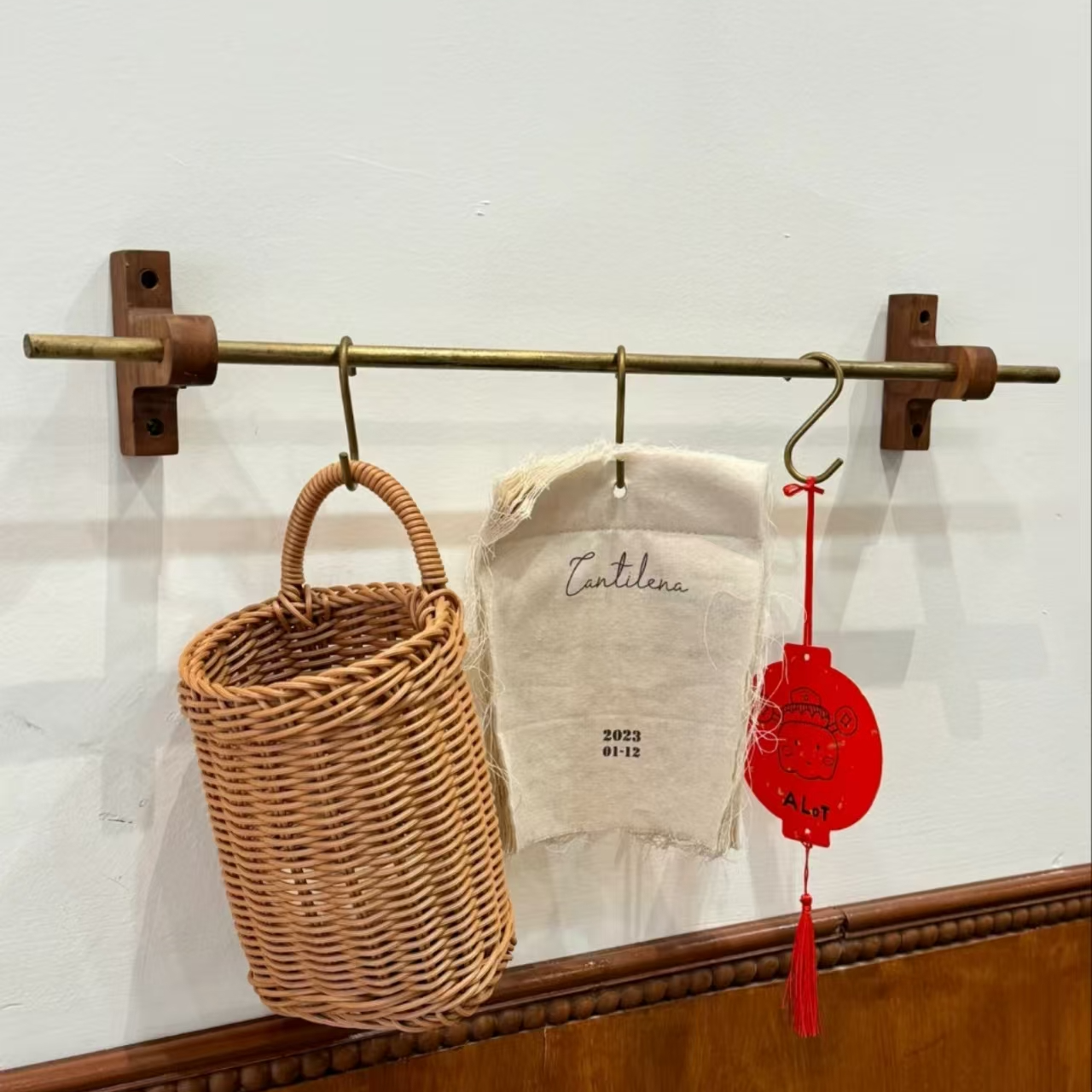 中古风仿腾编织筐壁挂厨房收纳筐干花篮子葱姜蒜复古编织筐手提篮