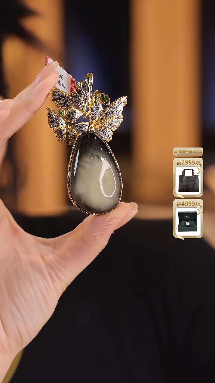 蜜蜡颈饰银S925镀金镶嵌绿蜜戒指KGX588