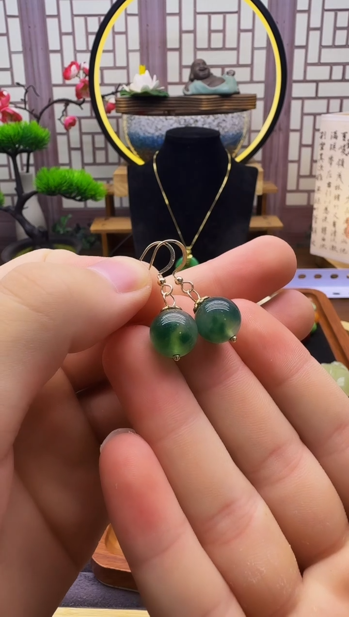 翡翠14K金镶嵌耳饰E363