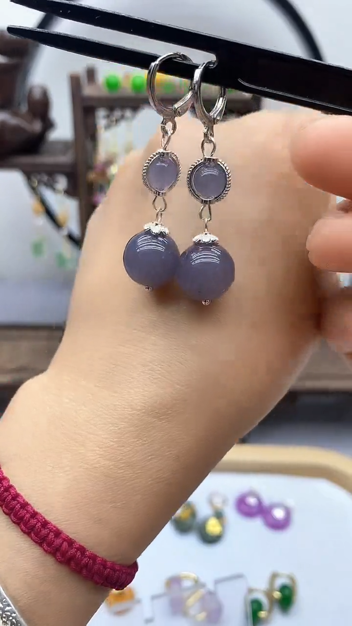 和田玉银S925镶嵌耳饰146