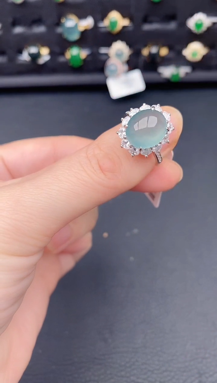 银S925镶嵌戒指翡翠天然a货翡翠53