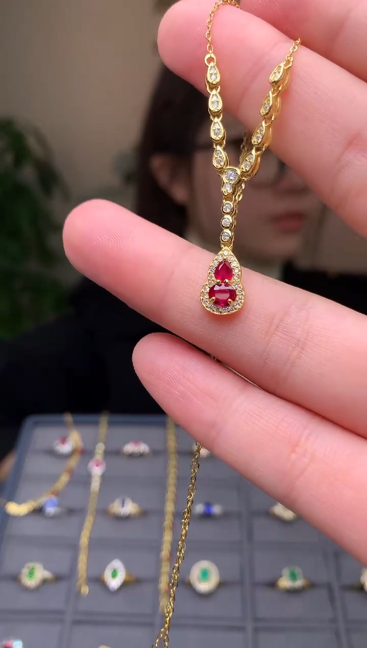银S925镶嵌颈饰红宝石项链