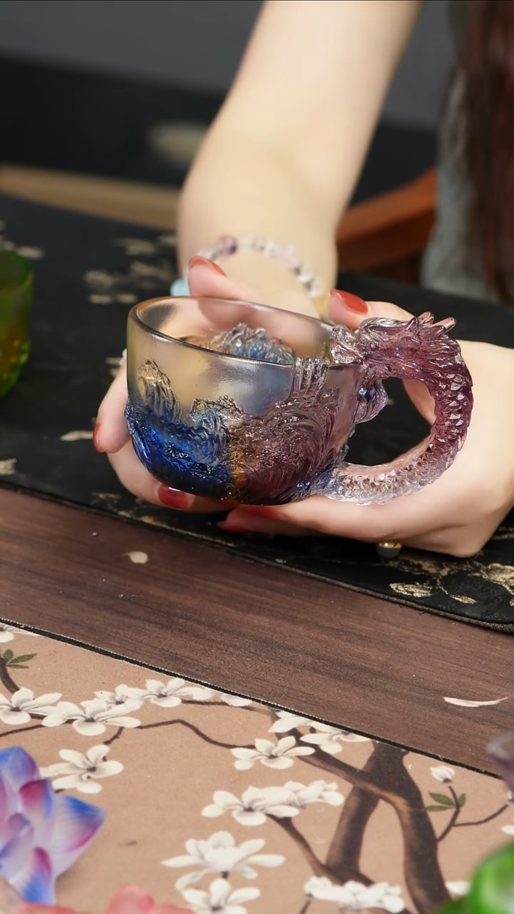 琉璃手工艺品紫色龙杯