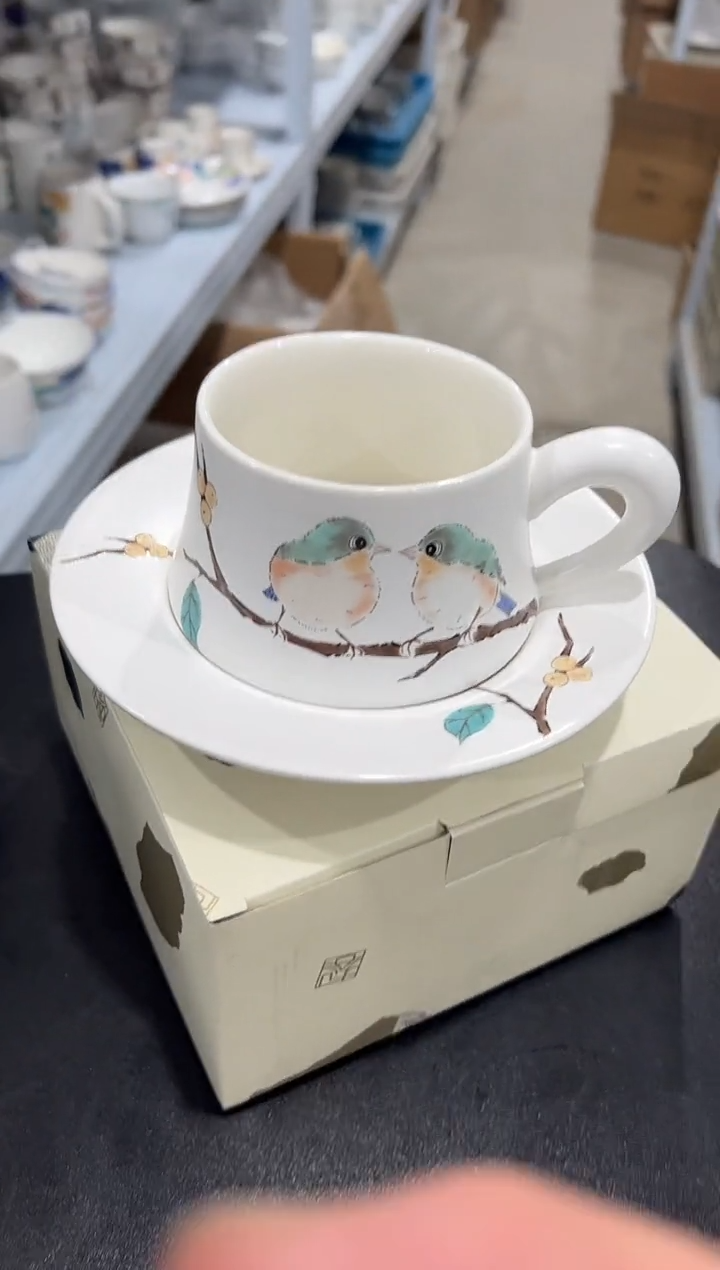 杯子骨瓷（原盒）小鸟咖啡杯碟一套+小勺