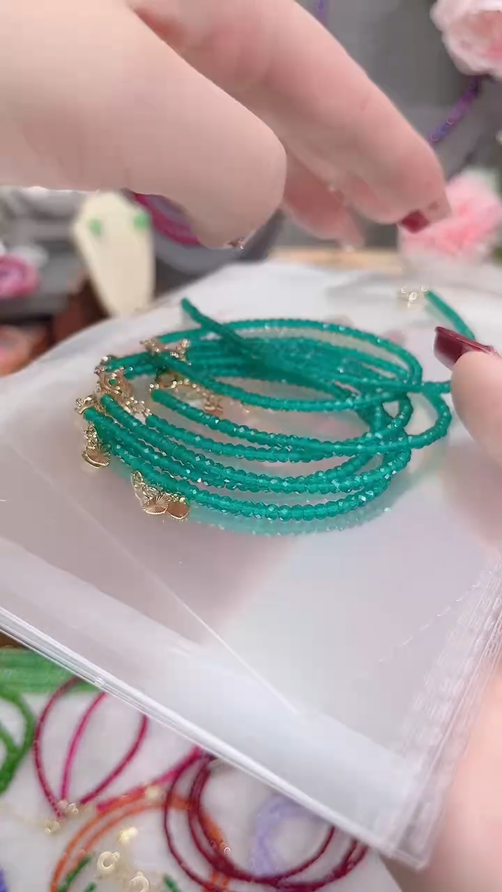 银S925镶嵌手链祖母绿算盘刻56