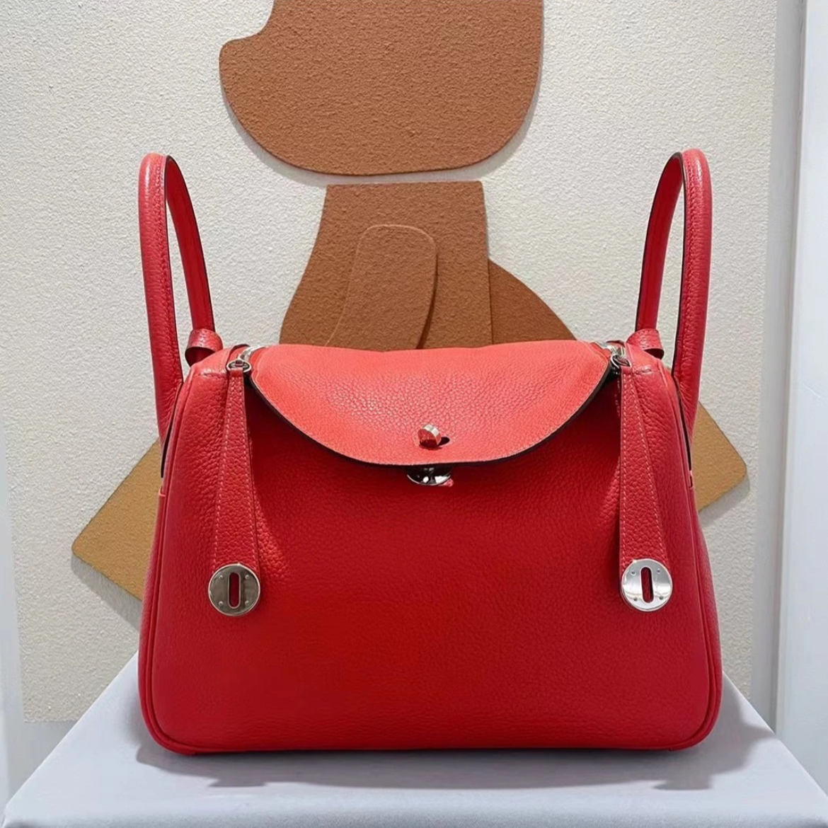 95新 Hermes/爱马仕 lindy26单肩包/番茄红X刻/250607VRS8F02