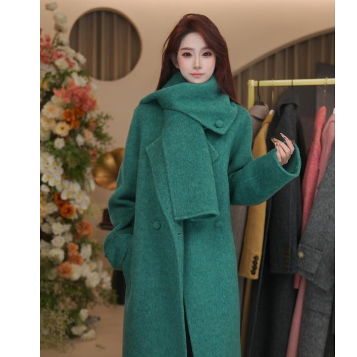 【大女主】2025战袍高奢长毛加厚经典围巾双面呢大衣双面羊毛大衣