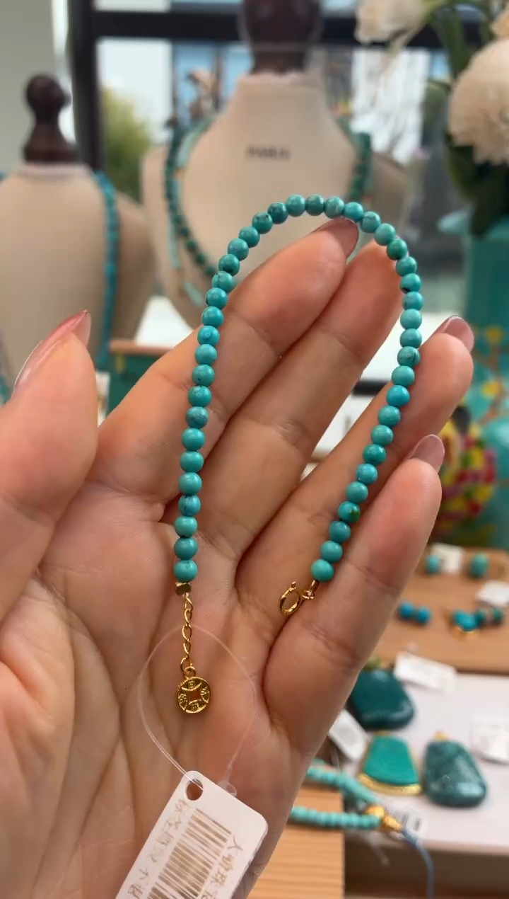 银S925镀金镶嵌绿松石手链1