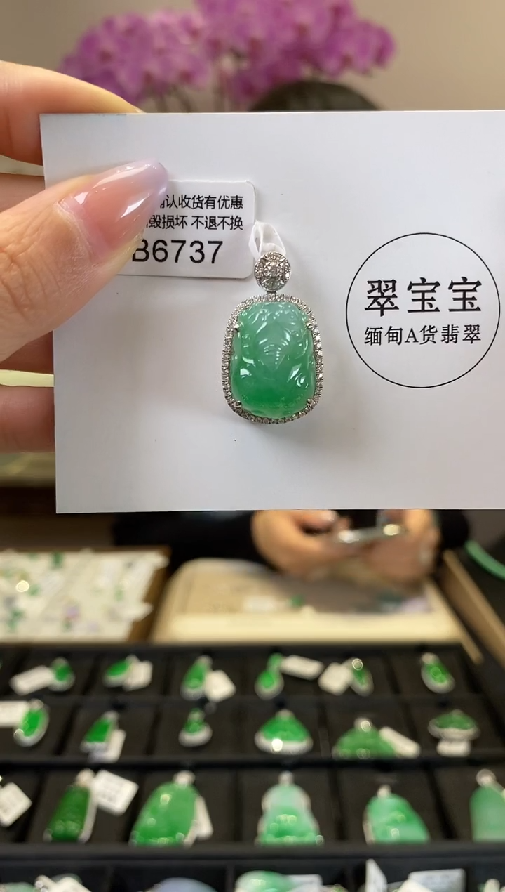 【闪购商品】翡翠18K金镶嵌颈饰B6737 貔貅 含运营费