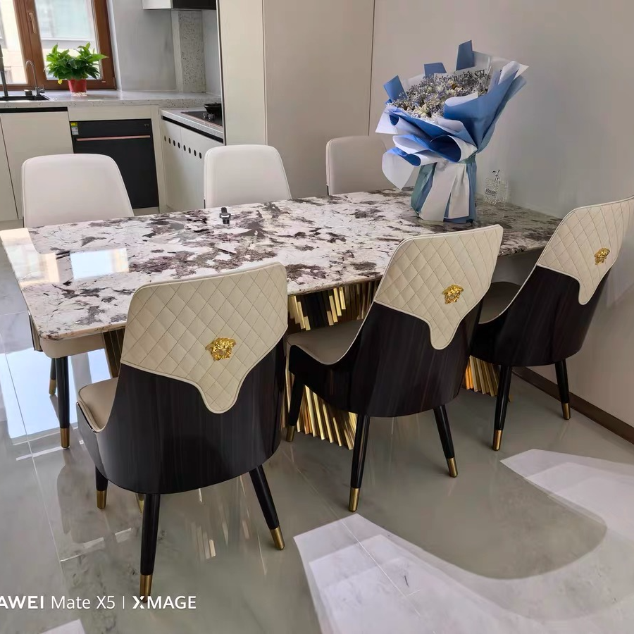 雪山兰天然奢石高端轻奢别墅大平层发方圆桌旋转餐桌高端品质