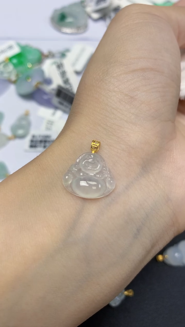 翡翠18K金镶嵌颈饰天然缅甸翡翠A货百元以上9元证书费自理