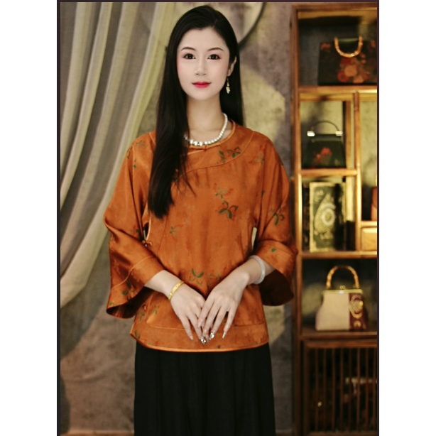 华族经典【知韫】桑蚕丝新中式复古春夏圆领唐装女上衣