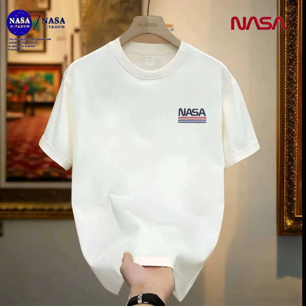 【万针刺绣】NASA联名时尚圆领短袖男女同款半袖情侣潮流百搭T恤