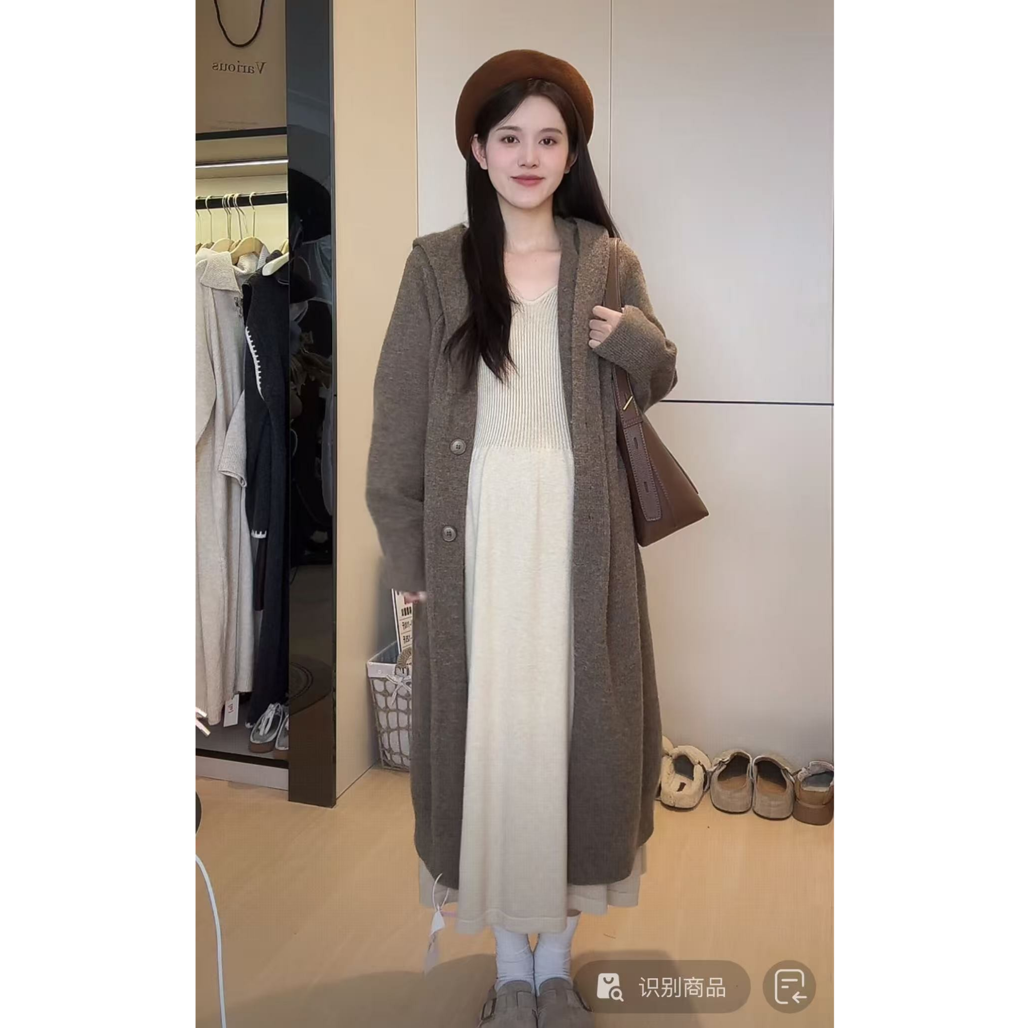 YNVO时尚~孕妇装秋冬款新款时尚洋气针织开衫大衣加厚中长款外套