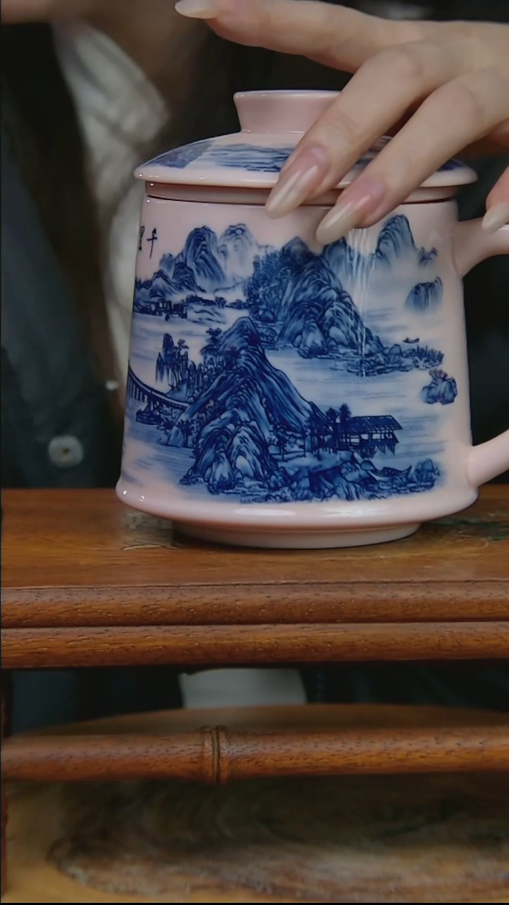 摆件陶稀土千里江山图办公杯