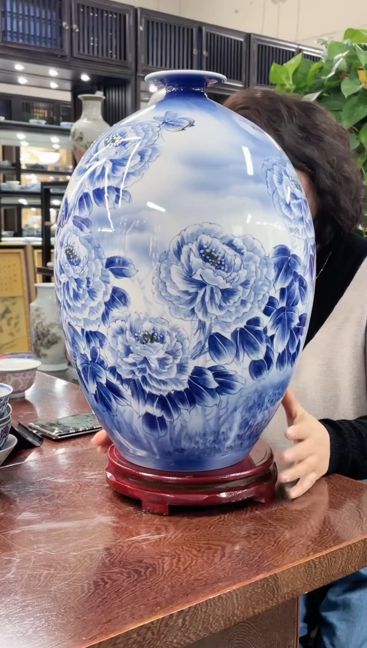 【闪购商品】024陶瓷供应链青花夜景牡丹花画片赏瓶