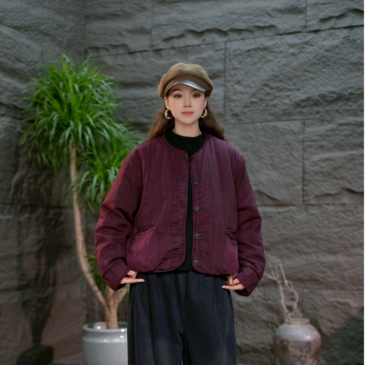 【冬款百搭小棉袄】2025新款女装棉服复古炒色长袖短款棉衣外套