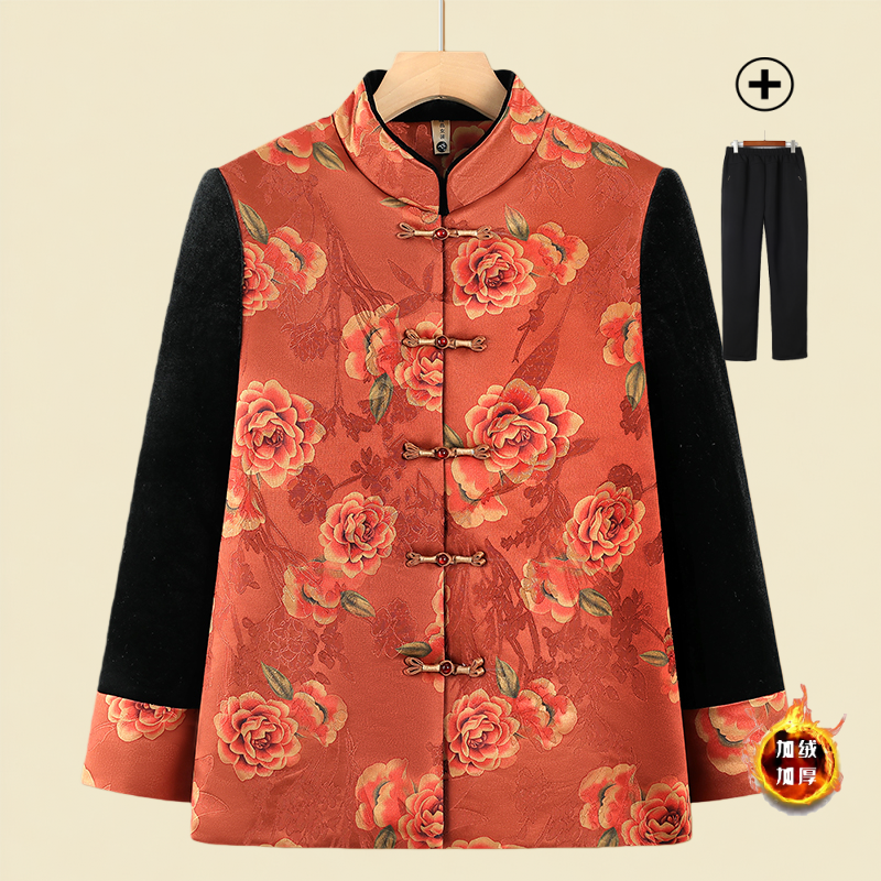 新款中老年人加绒加厚棉衣老太太衣服秋冬唐装妈妈上衣国风喜庆