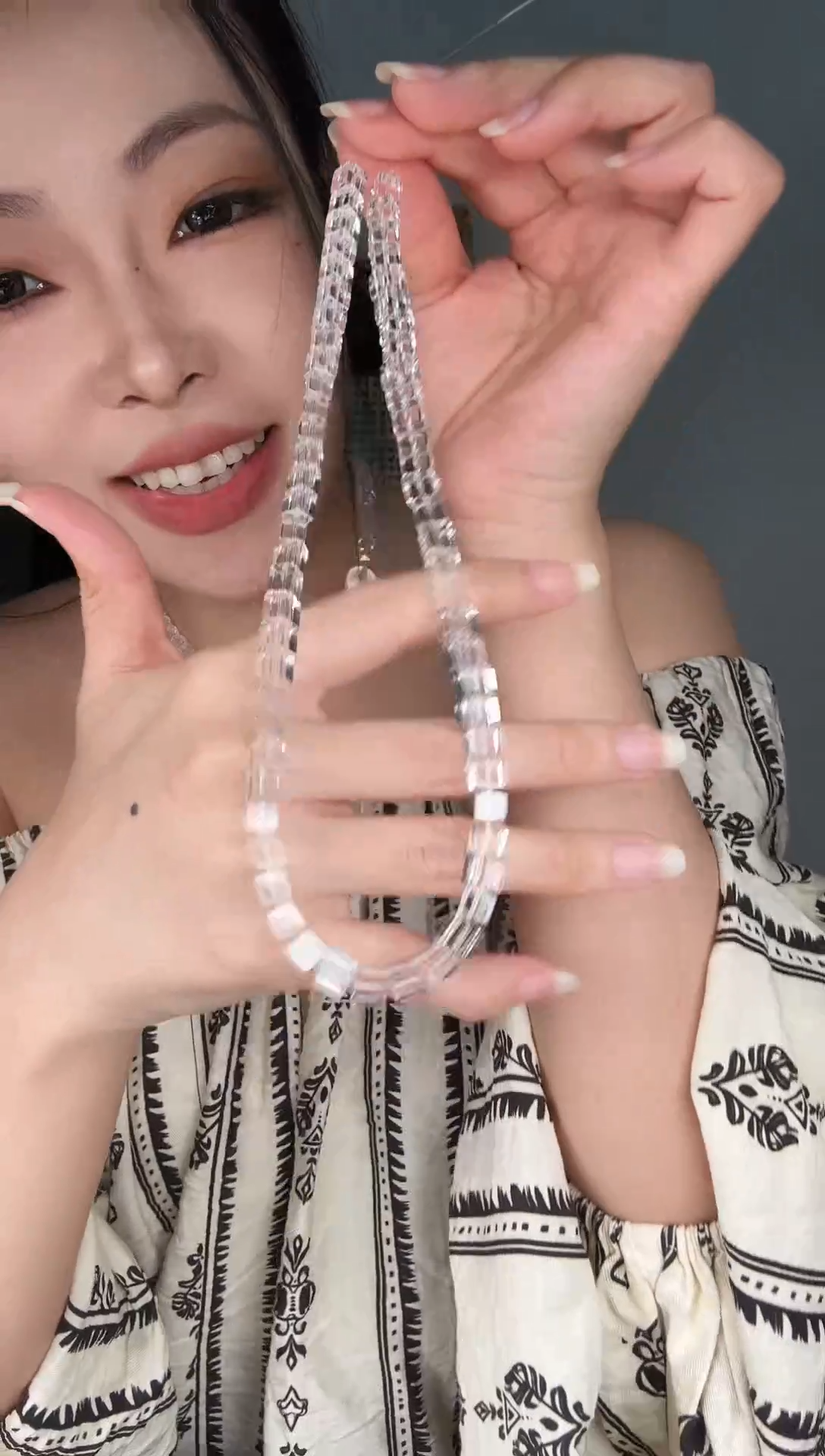 项链未镶嵌水晶方珠白水晶