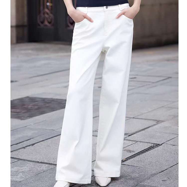 【朗】简约春夏松紧腰百搭纯色直筒阔腿牛仔裤-LZ765