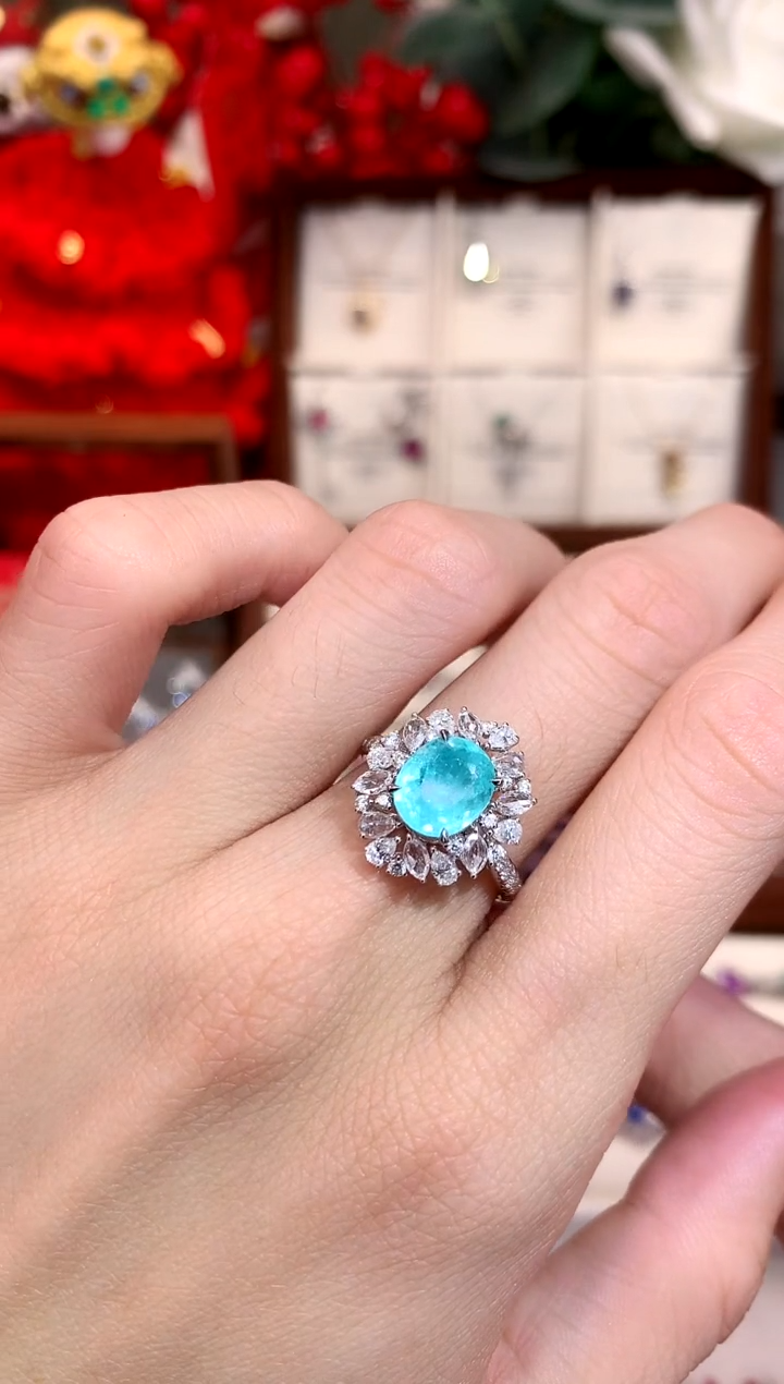 【闪购商品】帕拉依巴碧玺戒指18K金镶嵌2.08ct/天然宝石/