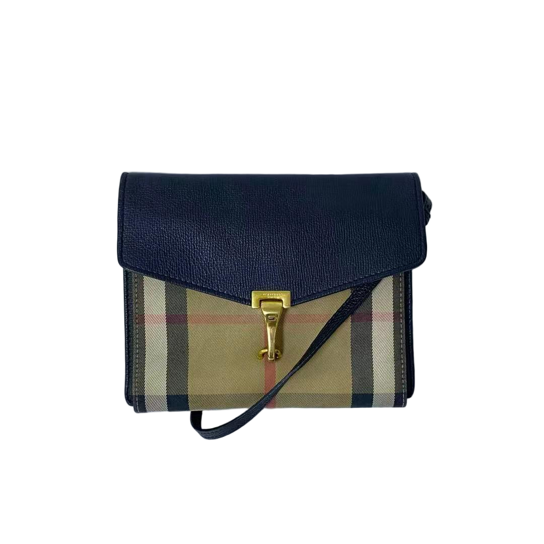 95新 BURBERRY/博柏利 经典格纹帆布拼皮单肩斜挎包  2510LQ336