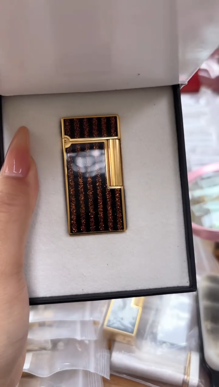 纯铜琅家竖条洒金 带盒