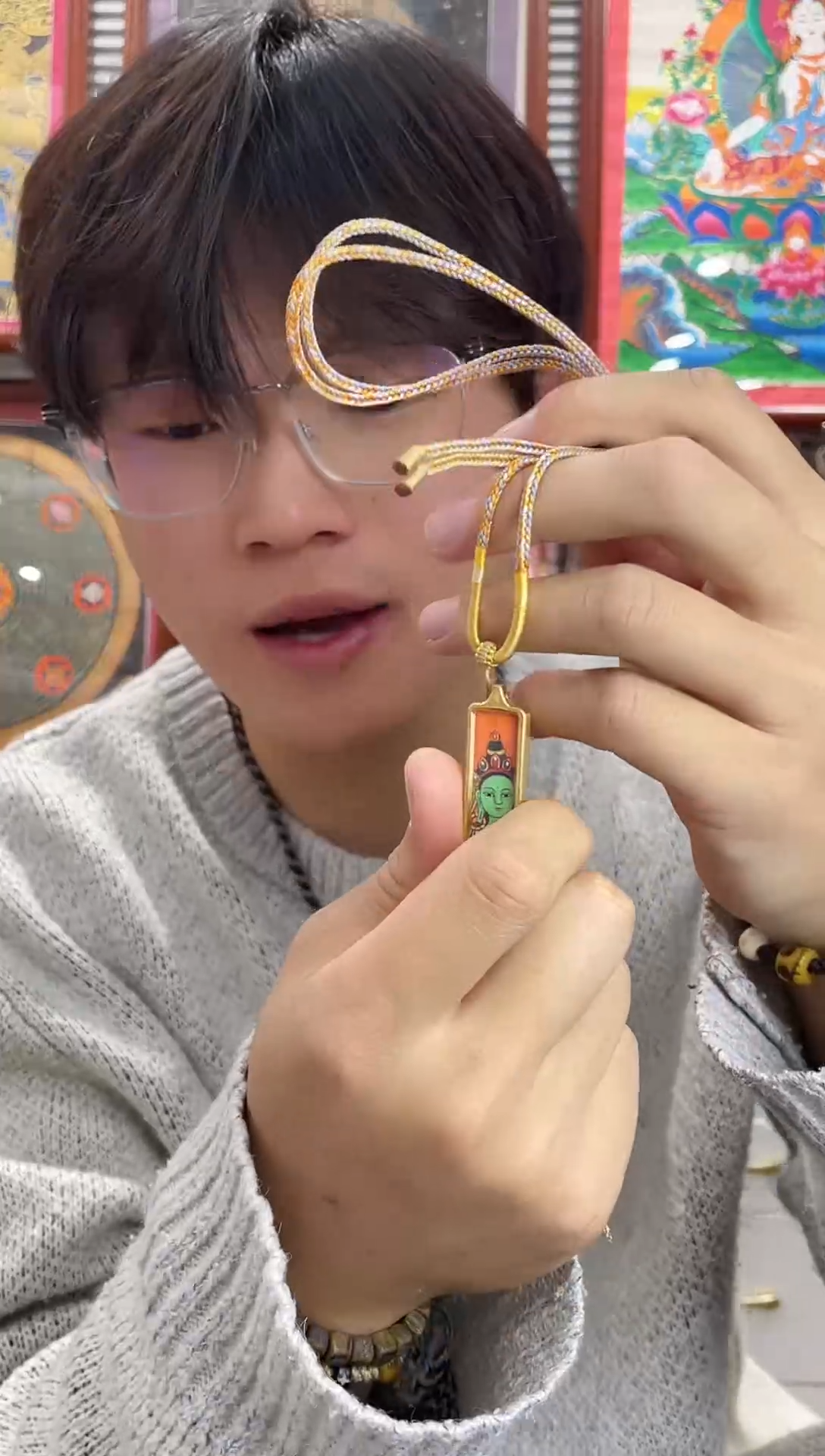 吊坠绿度母 纯手绘唐卡（非质量问题 不退不换）