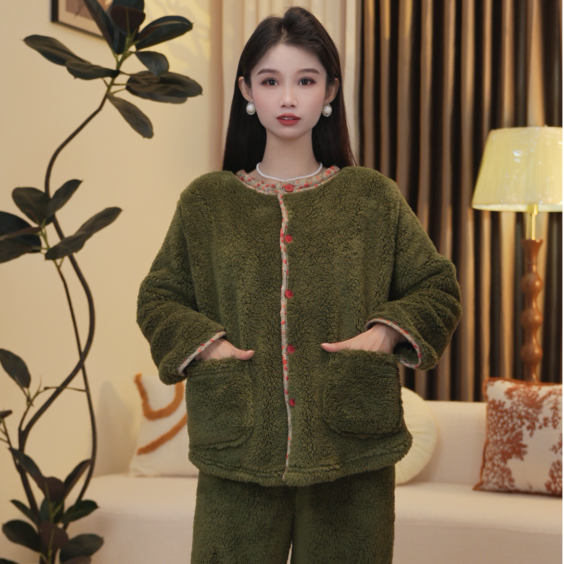 【晨晨家】套装秋冬季女女士家居服套装条纹睡衣常规款保暖加绒CCC