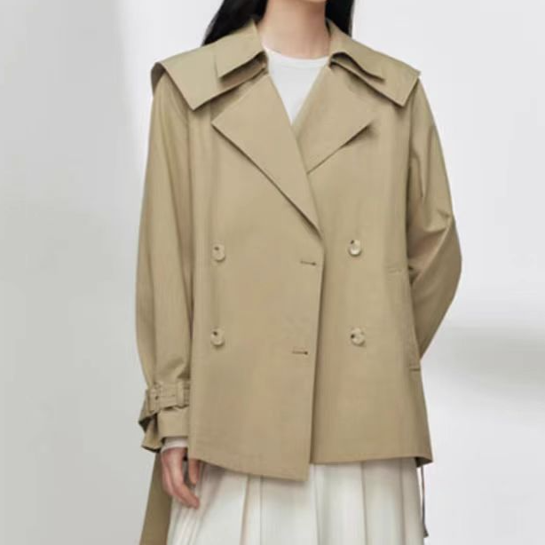 韩系时尚纯色通勤短款风衣外套女2025年春季新款休闲简约上衣2910