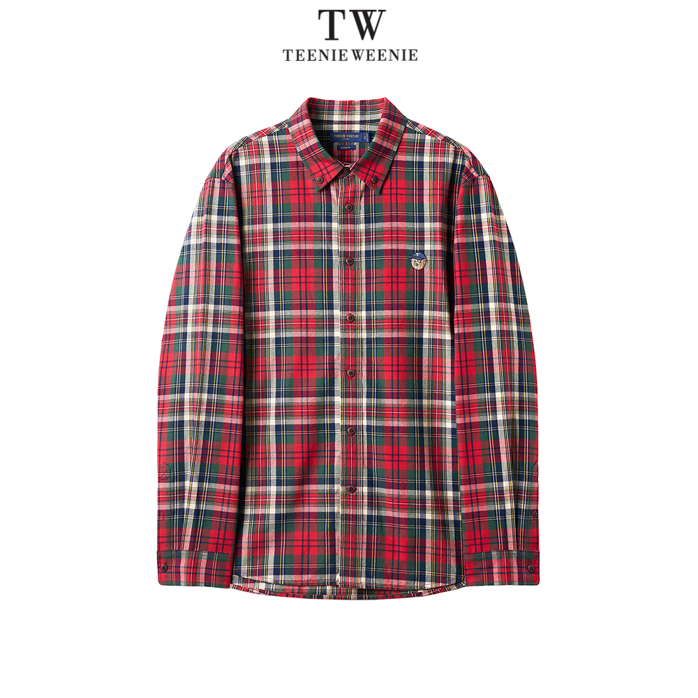 Teenie Weenie小熊男装度假休闲刺绣拼接格纹翻领衬衫TNYC257804I