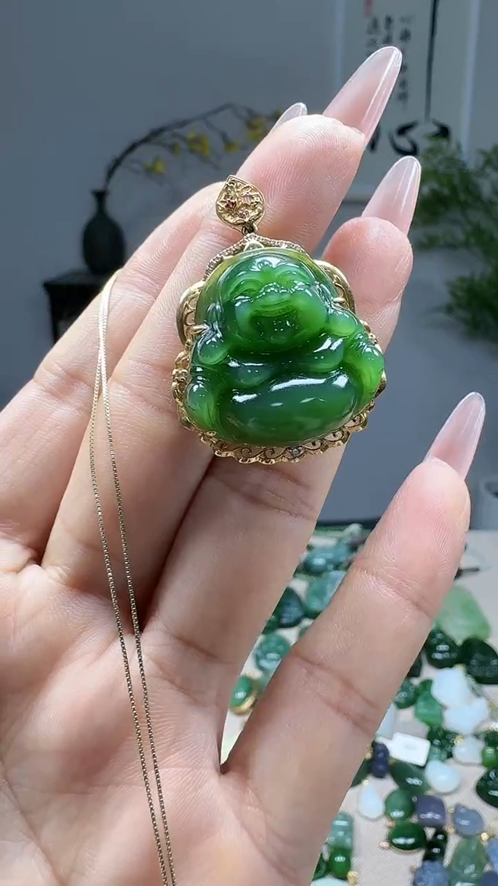 吊坠(不含链)18K金镶嵌和田玉1