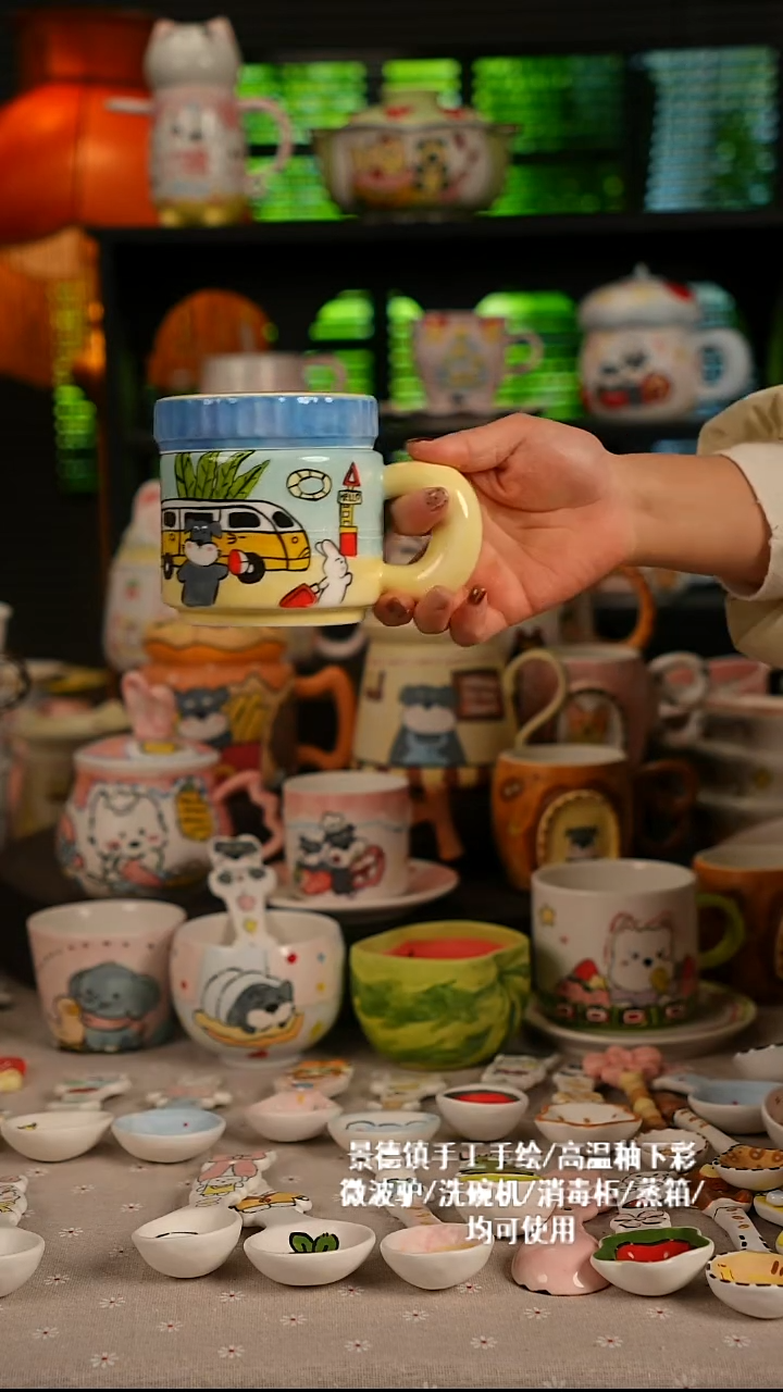 陶瓷无盖款景德镇高温釉下彩纯手绘创意瓷 