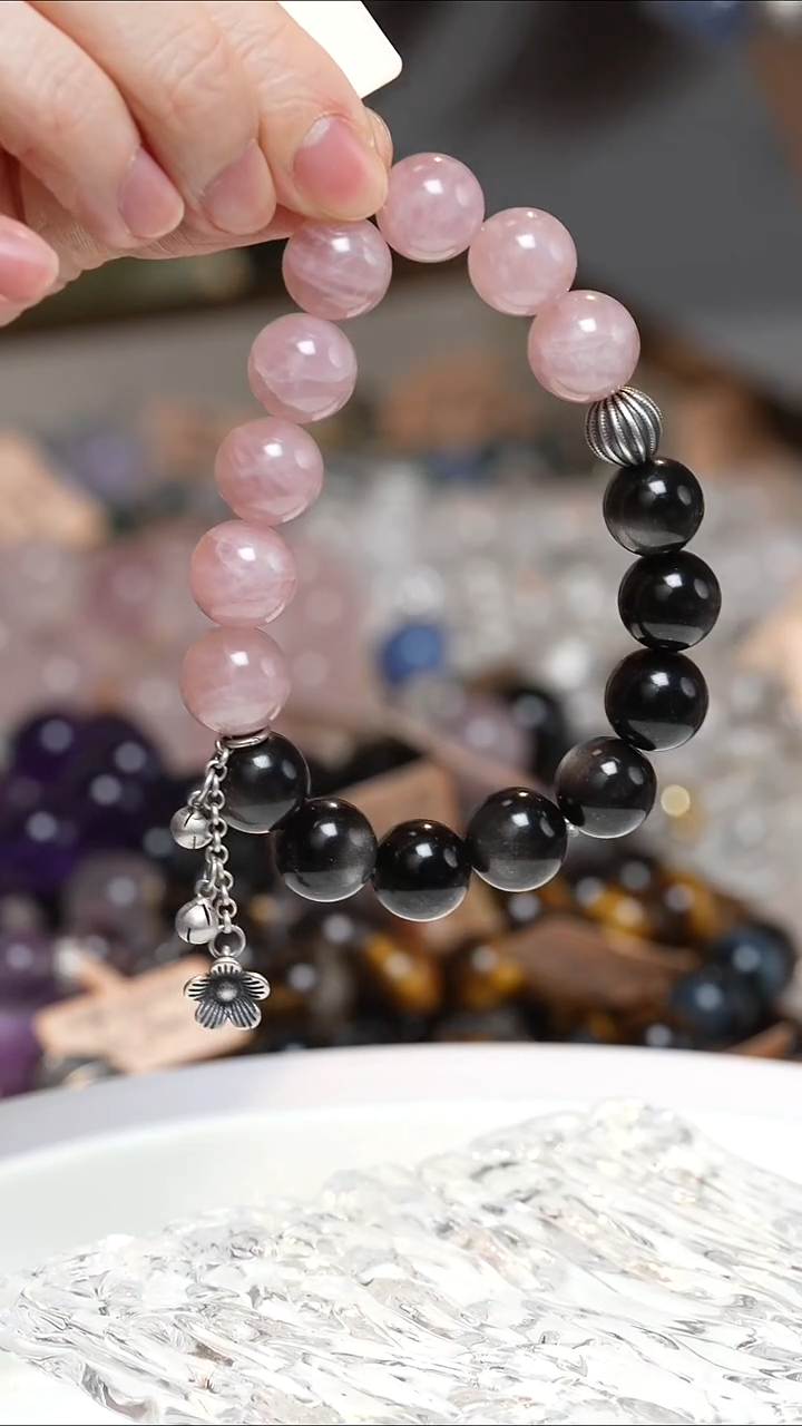 未镶嵌手串水晶粉水晶黑曜石手串·MM0025NOV022L255