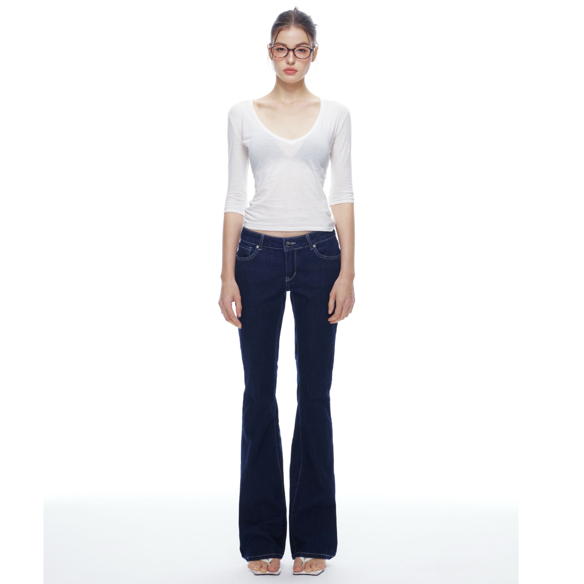 Nisabena 原创低腰微喇水洗设计款牛仔裤