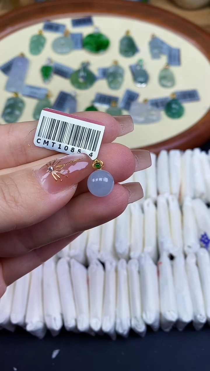 吊坠(不含链)18K金镶嵌翡翠单珠18K金扣镶嵌@@CMT1085-4