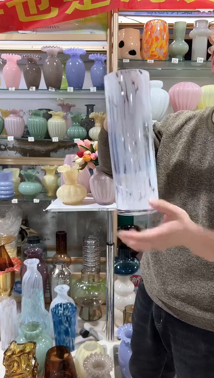 【闪购商品】无铅玻璃粉色彩点直筒