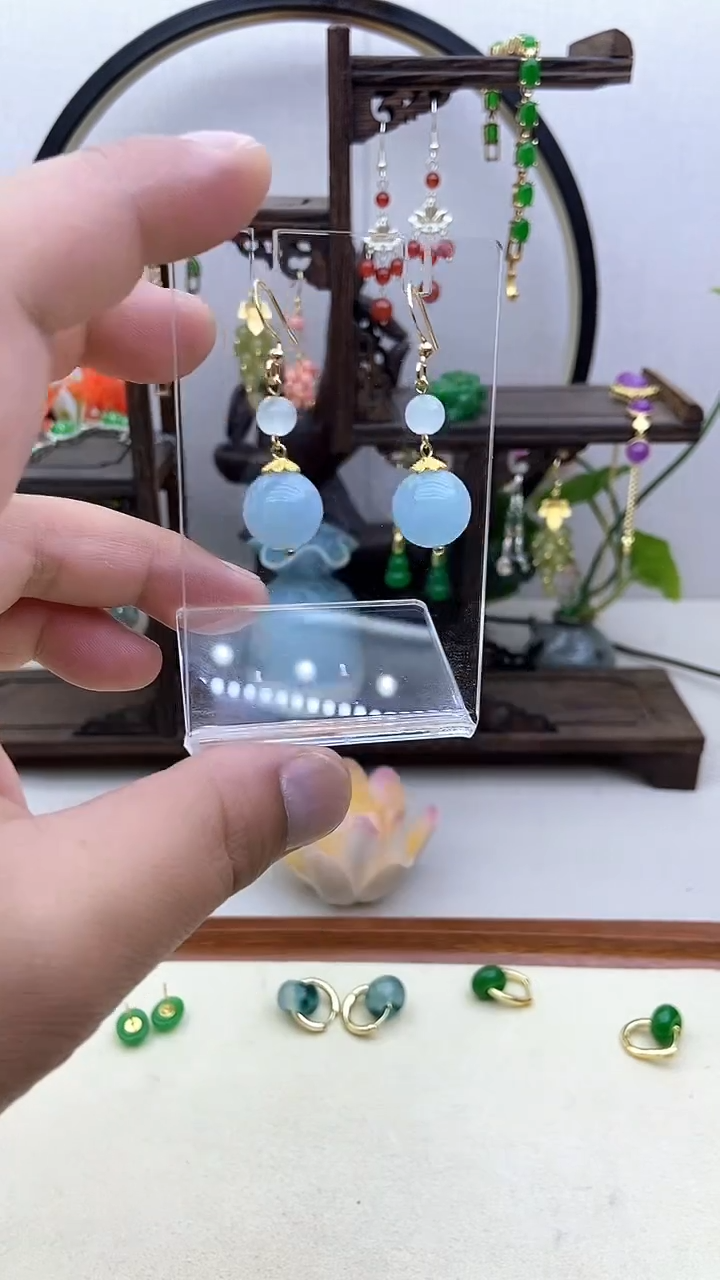 海蓝宝石耳坠14K金镶嵌80号